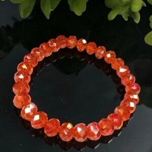 Vtg Handmade Orange AB Faceted Crystal Beaded Stretch Bracelet 8mm, for 7" Wrist